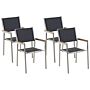 Set Of 4 Garden Dining Chairs Black And Silver Textile Seat Stainless Steel Legs Stackable Outdoor Resistances