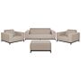 Garden Sofa Set Beige Fabric Upholstery With Ottoman 5 Seater Weather Resistant Outdoor