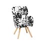 Lounge Chair Black And White Fabric Upholstery Cow Print Modern Club Chair With Armrests Wooden Legs