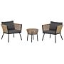 Bistro Set Brown Grey Pe Rattan Detachable Pillows Coffee Table Outdoor Garden