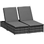 Outsunny Pe Rattan Sun Loungers Set Of 2 With Cushion, Outdoor 2 Pieces Garden Sunbed Furniture With 4-level Recliner Backrest, And Armrest, Grey