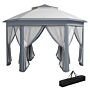 Outsunny Hexagon Patio Gazebo Pop Up Gazebo Outdoor Double Roof Instant Shelter With Netting, 4m X 4m, Grey