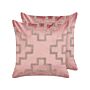 Set Of 2 Decorative Cushions Pink Velvet 45 X 45 Cm Geometric Pattern