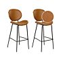 Set Of 2 Dining Chairs Golden Beige Armless Leg Caps Faux Pu Leather Black Iron Legs Contemporary Retro Design Dining Room Seating