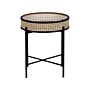 Side Table Black Metal Folding Legs Light Rattan Detachable Top Round