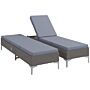 Outsunny Outdoor Pe Rattan Sun Lounger Set Of 2, Multi-position Backrest Adjustable Single Recliner Sunbed Daybed With Removeable & Washable Cushion, Dark Grey