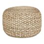 Pouf Ottoman Beige Knitted Jute Eps Beads Filling Round Small Footstool 50 X 35 Cm Boho Style Living Room Beliani