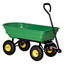 Outsunny 75 Litre Large Garden Cart Heavy Duty 4 Wheel Trolley Dump Wheelbarrow Tipping Truck Trailer - Green