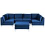 Modular Sofa Blue Velvet U Shape 6 Seater With Ottoman Silver Metal Legs