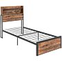 Homcom Industrial Single Bed Frame, 3.1ft Steel Bed Base W/ Storage Headboard, Footboard, Under Bed Storage, 95 X 209cm, Rustic Brown