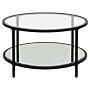 Coffee Table Black Tempered Glass Iron Ø 70 Cm With Mirrored Shelf Round