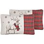 Set Of 2 Scatter Cushions Red Polyester Fabric 30 X 50 Cm Reindeer Print Off-white Background With Filing