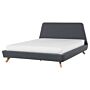 Bed Frame Grey Fabric Upholstery Light Wood Legs King Size 5ft3