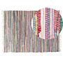 Area Rug Light Multicolour Cotton Polyester 140 X 200 Cm Striped With Fringe Rectangular Handmade