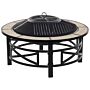 Outdoor Fire Pit Black With Beige Still Ceramic Round Base Accessories Garden Bbq