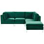 Left Hand Modular Corner Sofa Green Velvet 4 Seater With Ottoman L-shaped Silver Metal Legs