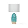 Table Lamp Turquoise Ceramic Adorned Base White Fabric Shade Boho Rustic Design Home Lightning