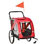 Pawhut Dog Bike Trailer 2-in-1 Pet Stroller Cart Bicycle Carrier Attachment For Travel In Steel Frame With Universal Wheel Reflectors Flag Red