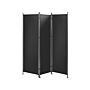 Room Divider Black Polyester Steel Frame 3 Panels Decorative Screen Partition