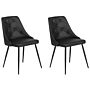 Set Of 2 Dining Chairs Black Faux Leather Upholstered Seat Button Tufted Backrest