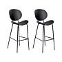 Set Of 2 Bar Chairs Black Synthetic Seat Metal Legs Minimalist Design Dining Room Bar Stools Backrest