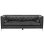 Velvet 3 Seater Sofa Dark Grey Glamour Buttoned Back