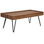 Coffee Table Brown Wood 100 X 60 Cm Black Metal Hairpin Legs Rectangular Top With Raised Edges