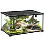 Pawhut Glass Reptile Terrarium With Decor Kit, Breeding Tank With Thermometer For Small Animals, 50 X 30 X 25cm, Heated, Black