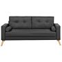 Fabric Sofa Dark Grey Fabric Upholstery 2 Seater Button Tufted With Two Bolsters