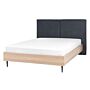 Bed Frame Dark Grey Fabric Eu Double Size 4ft6 Upholstered Headboard Mdf Frame Metal Legs Wooden Slatted Base