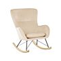 Rocking Chair Beige Velvet Metal Legs Wooden Skates