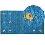 Wool Area Rug Blue 80 X 150 Cm Hand Tufted Western Animal Motif Rustic Design