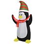 Homcom 8ft Inflatable Penguin Holding Merry Christmas Banner Holiday Yard Decoration With Led Lights, Lawn Blow Up Decor