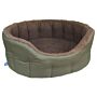 P&l Premium Oval Drop Fronted Bolster Style Heavy Duty Fleece Lined Softee Bed Green/mushroom Size Medium - Internal L61cm X W51cm X H22 Cm