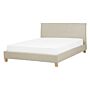 Bed Frame Beige Fabric Upholstery Wooden Legs Eu Double Size 4ft6 Slatted With Headboard