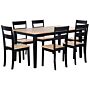 Dining Set Black Solid Wood Light Wood Top 6 Seater 150 X 90 Cm