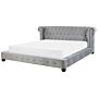 Eu Super King Size Waterbed 6ft Grey Velvet Chesterfield Headboard Classic Beliani