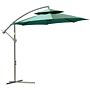 Outsunny 2.7m Banana Parasol Cantilever Umbrella With Crank Handle, Double Tier Canopy And Cross Base, Hanging Sun Shade, Green