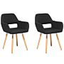 Set Of 2 Dining Chairs Black Fabric Upholstery Light Wood Legs Modern Eclectic Style