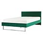 Upholstered Bed Frame Green Velvet Eu Double 4ft6 140 X 200 Cm Green Headboard Silver Leg