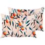 Set Of 2 Garden Cushions Multicolour Polyester 40 X 60 Cm Leaf Pattern Modern Outdoor Decoration Water Resistant