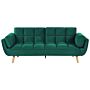 Sofa Bed Green Velvet Fabric 3 Seater Wooden Legs Foam Filling Split Back Biscuit Padding