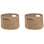 Set Of 2 Storage Baskets Cotton Beige Braided Laundry Hamper Fabric Toys Storage Bin