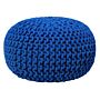 Pouf Ottoman Dark Blue Knitted Cotton Eps Beads Filling Round Small Footstool 40 X 25 Cm