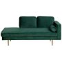 Chaise Lounge Emerald Green Velvet Upholstered Right Hand Orientation Metal Legs Bolster Pillow