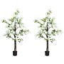 Homcom Artificial Plants Honeysuckle Flower In Pot Fake Plants With Curved Boots For Indoor Outdoor 15x15x150cm Set Of 2 White