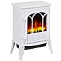 Homcom Freestanding Electric Fireplace, Electric Stove Heater With Led Flame Effect, Overheating Safety System, 1000w/2000w White | Aosom Uk