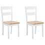 Set Of 2 Dining Chairs White And Light Rubberwood Slat Back Cottage Style