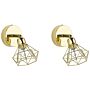 Set Of 2 Wall Lamp Gold Metal Cage Shade Adjustable Light Position