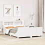 Vidaxl Bed Frame With Headboard White 135x190 Cm Double Solid Wood Pine